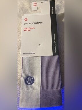lululemon athletica Two-Tone Lavender and White Ribbed Crew Socks